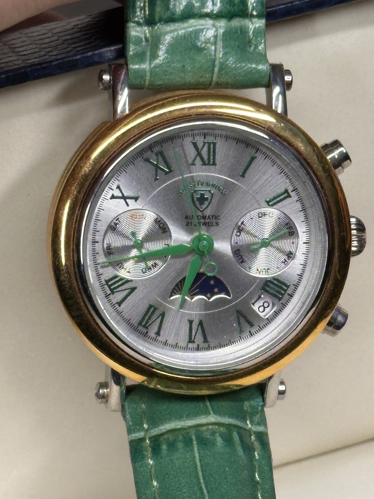 Stauer L2869GN Automatic Moon Phase Watch with Green Strap