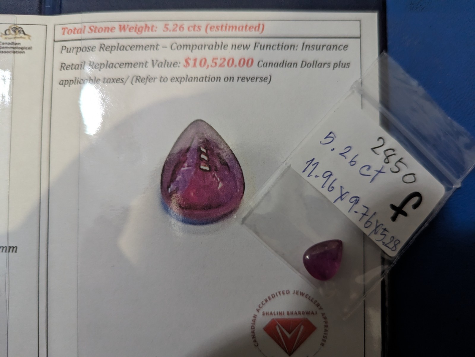 Natural Burmese Ruby – 5.26cts., Good saturation, very good cut