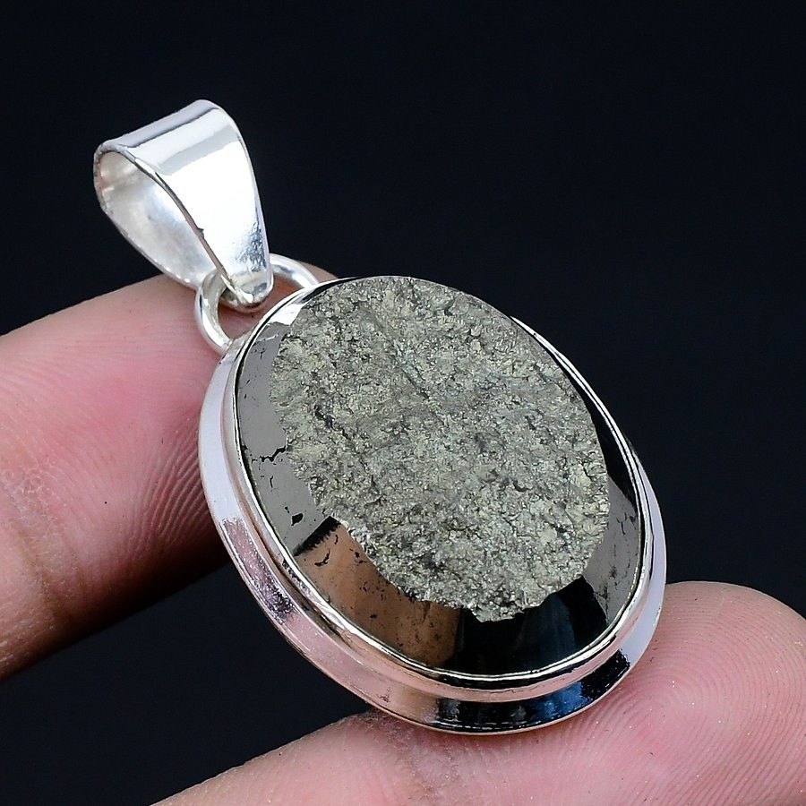 Pyrite Druzy Gemstone 925 Sterling Silver Jewelry Pendant 1.70″ L724
