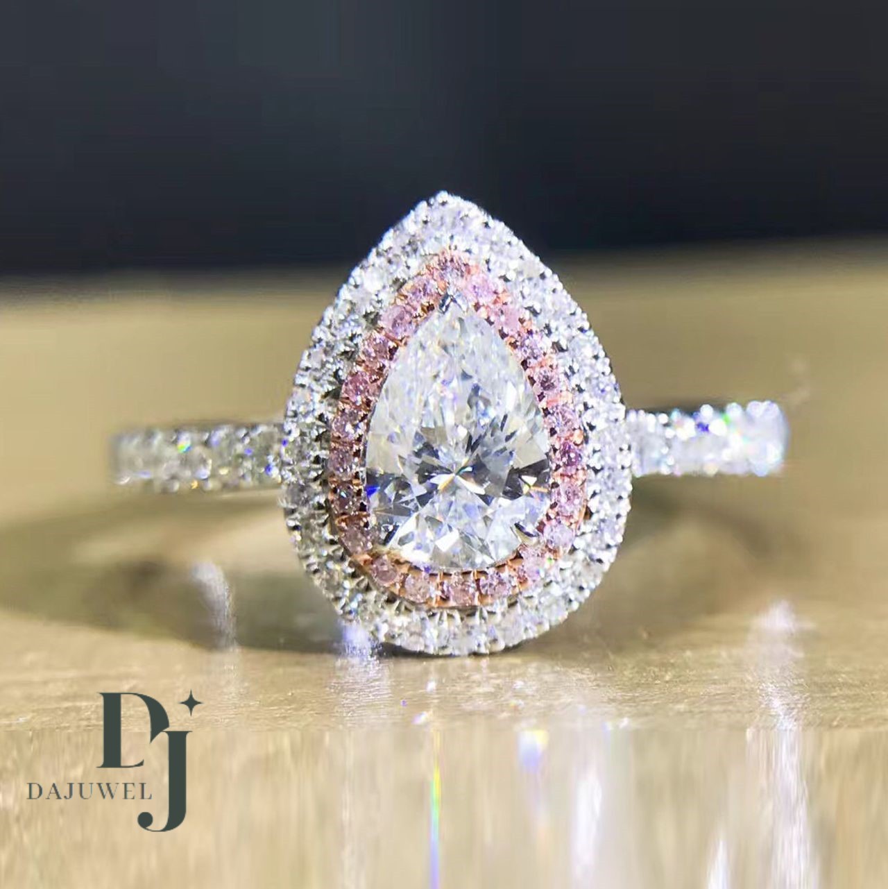 2.80 Carat Pear Cut Moissanite Double Halo Engagement Ring Solid 14K White Gold