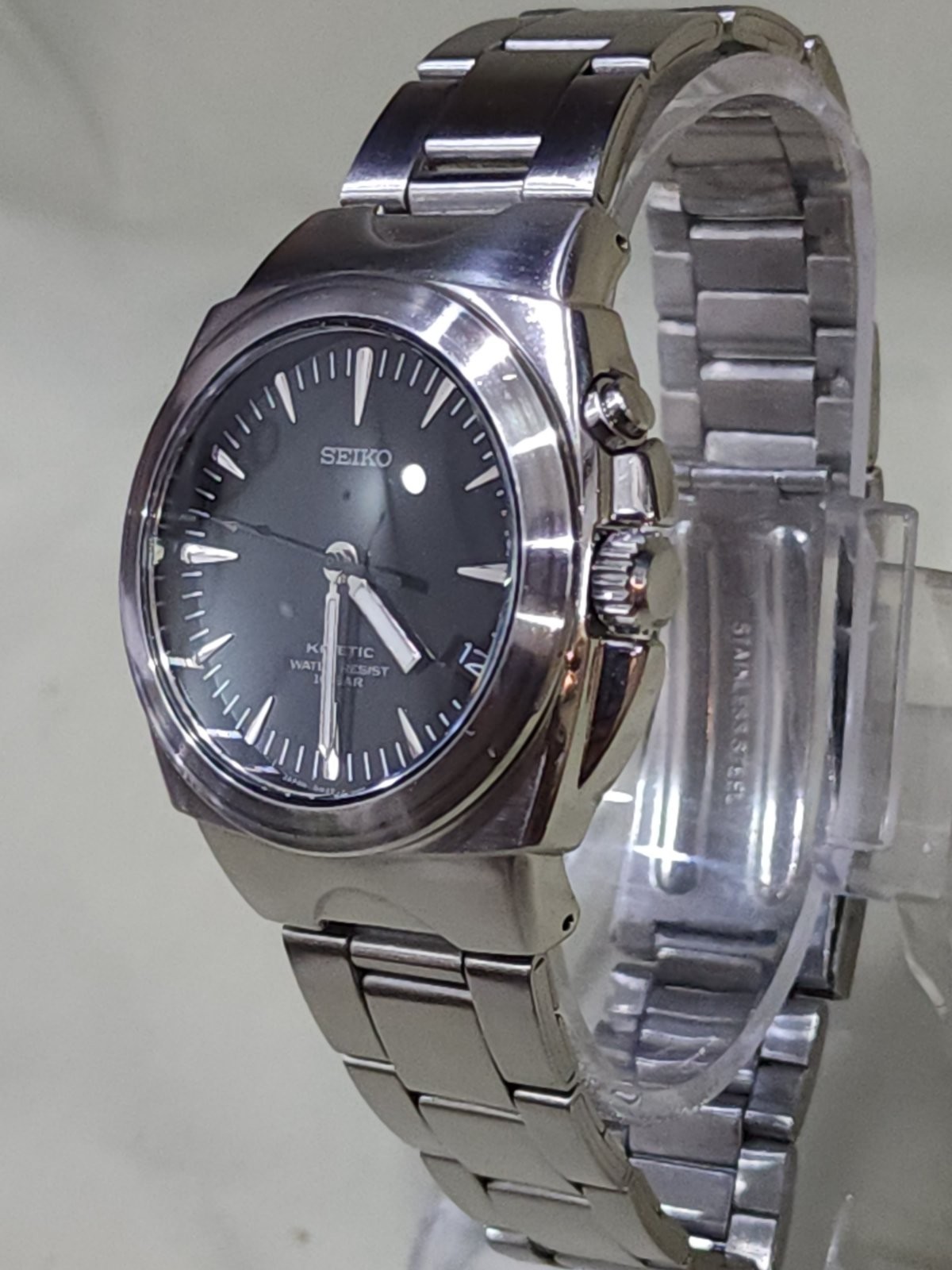 Seiko (SUS AGS) KINETIC 5M42-0E50 A4 Black Dial Japan Vintatage RARE