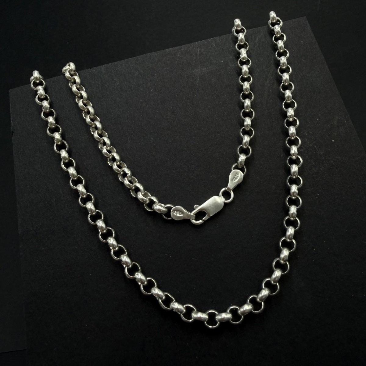 Long Vintage 925 Silver Rolo Belcher Chain Necklace Oxidized Unisex 84cm