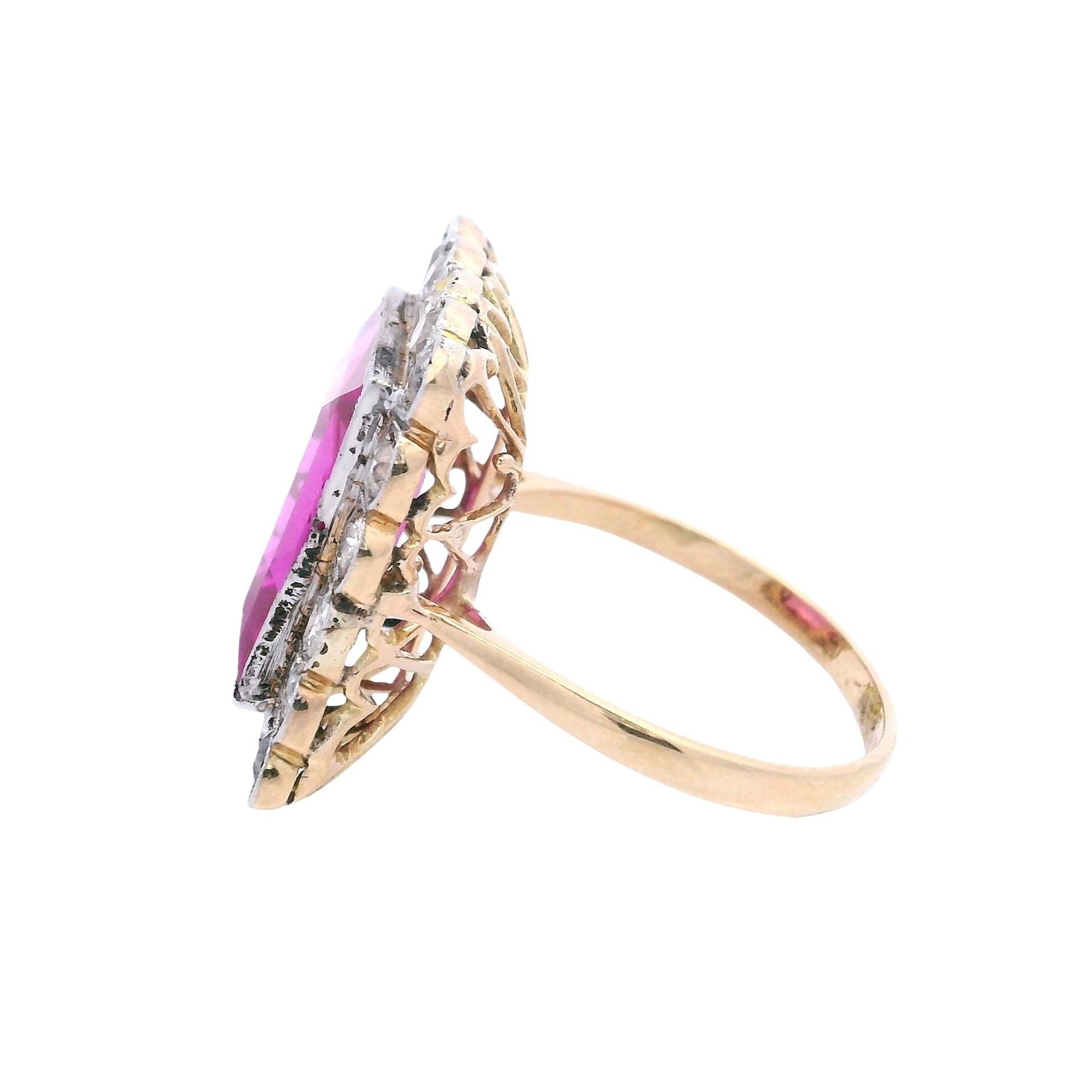Antique 18kt Gold & Platinum Set with Diamonds & Synthetic Rubies
