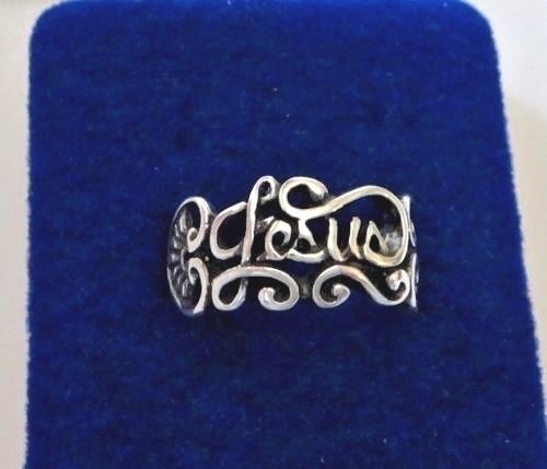 size 6 Sterling Silver 10mm wide band says Jesus on Cut Out Ring