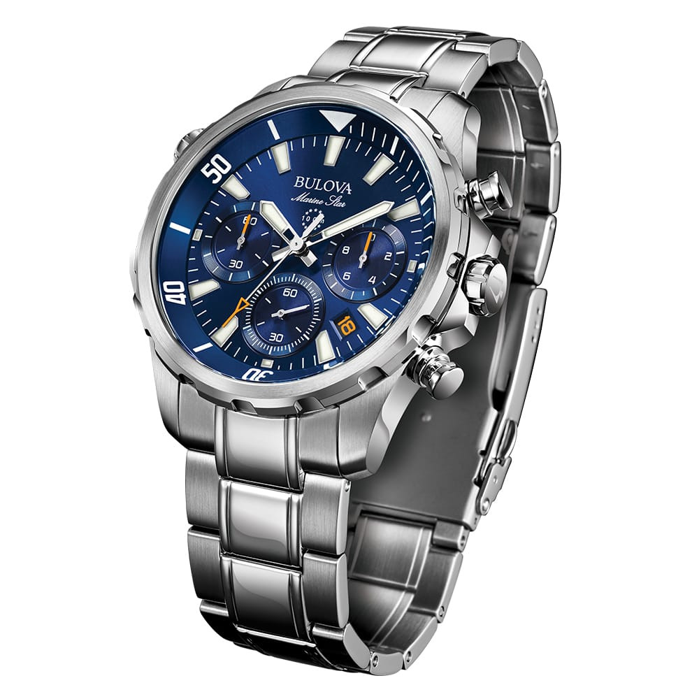Bulova Marine Star 96B256 43mm Blue Dial Men’s Quartz Watch New with Box