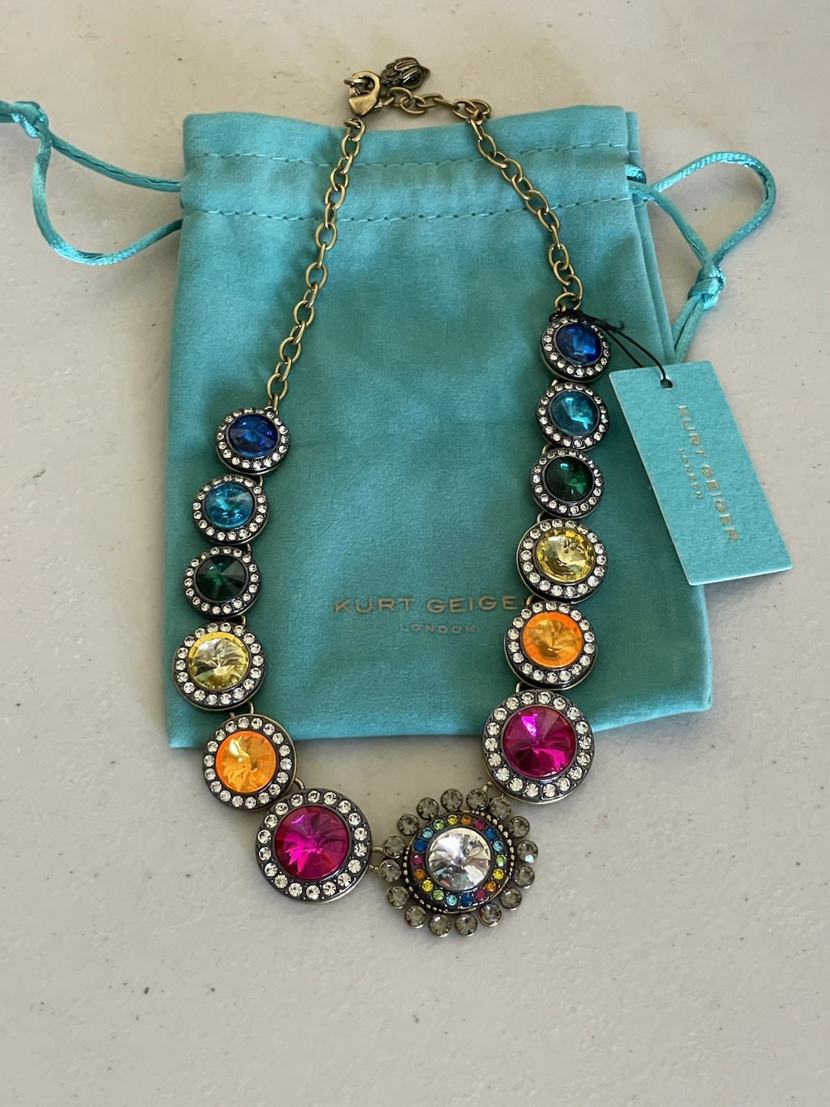 KURT GEIGER LONDON GOLD TONE OCTAVIA NECKLACE IN MULTI 16”+2”