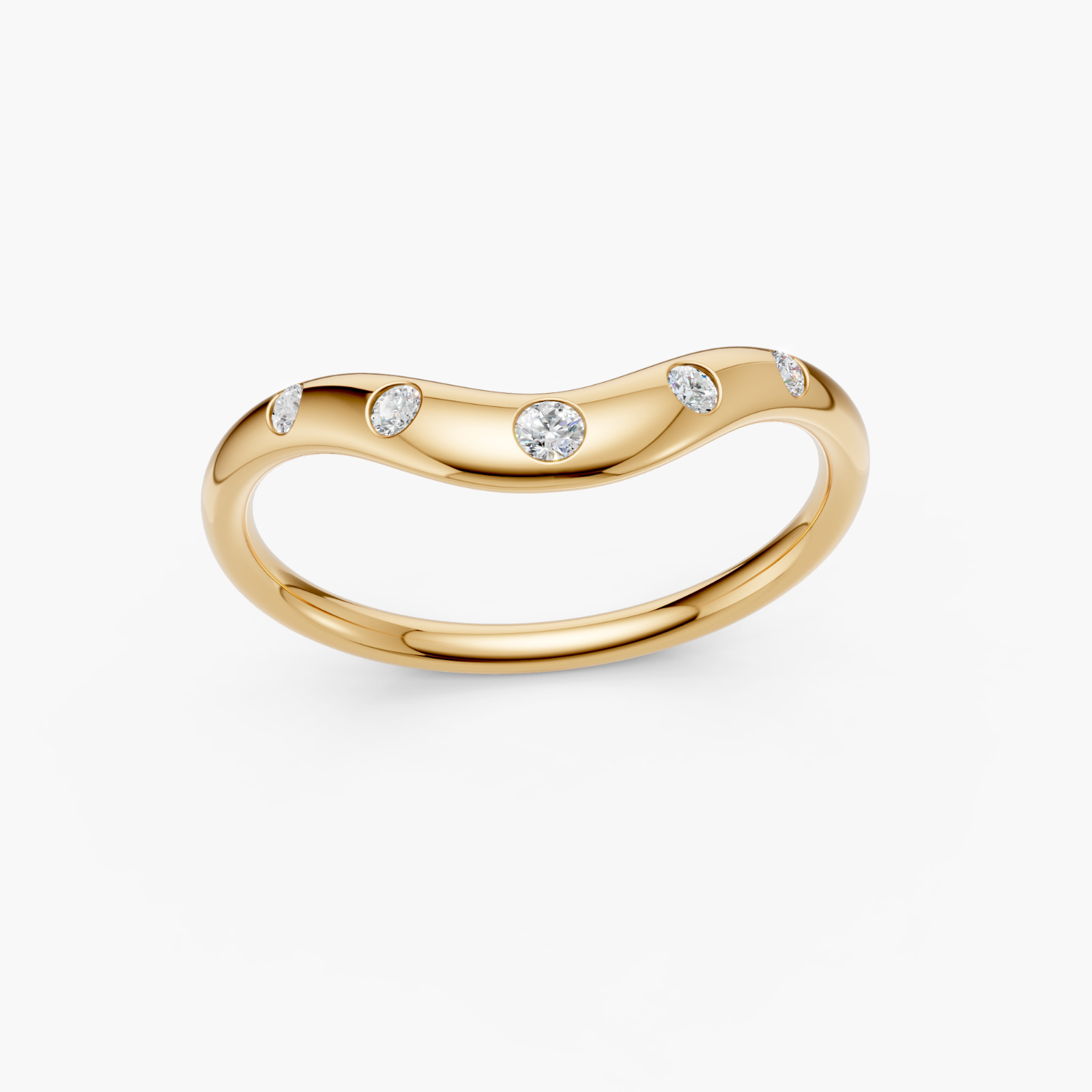 Lab Grown Diamond Wave Ring 14K Yellow Gold Curved Stackable Wedding Band