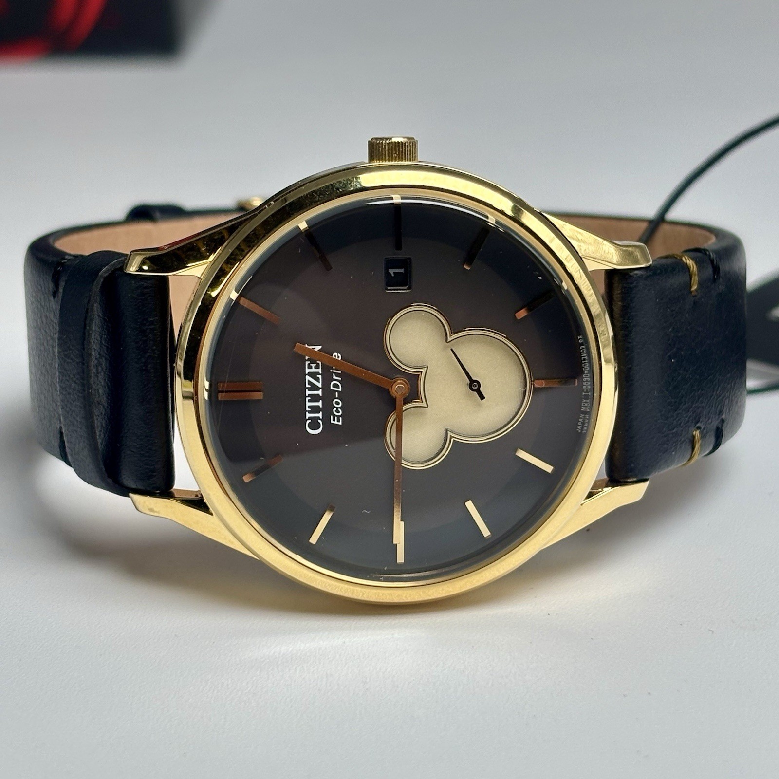Citizen Disney Mickey Mouse Eco-Drive Watch Analog Black Leather Gold BV1132-16W