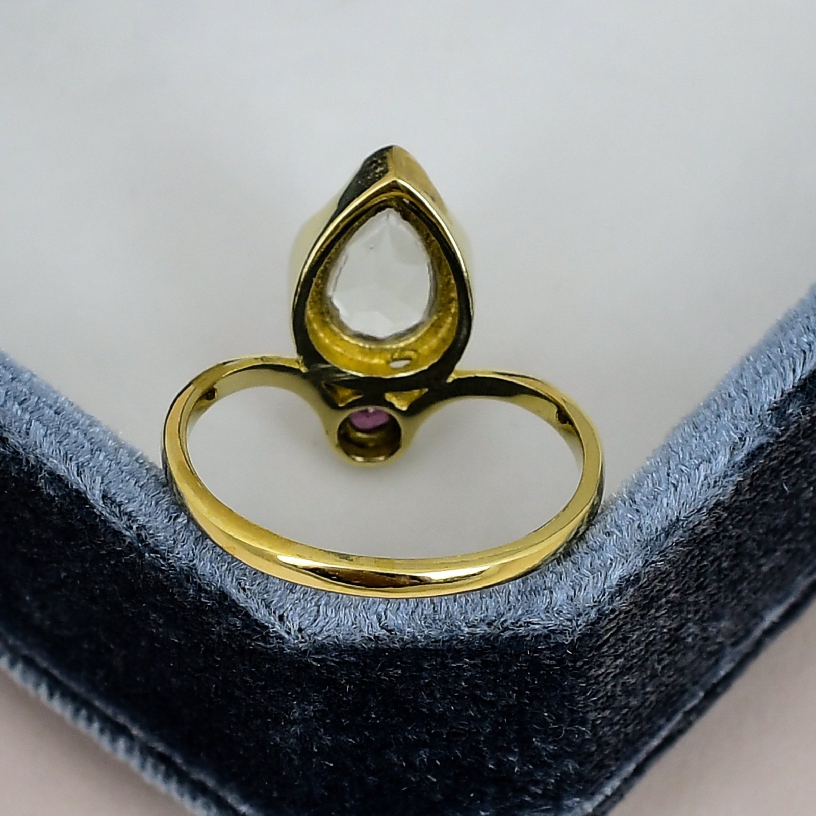 Green Amethyst Pear Ring 7x10mm Pink Sapphire Gold Ring Statement Gift for Her