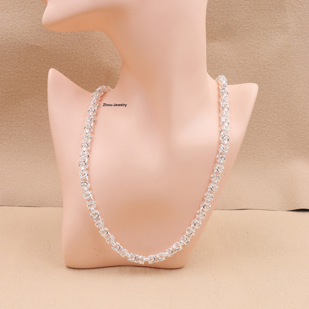 Real S999 Fine Silver Necklace 6.5mm Byzantine Link Chain with Dragon Head