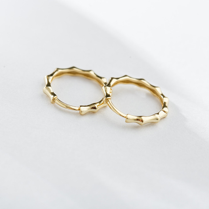 925 Sterling Silver Ear Bamboo Joint Huggie Hoop Earrings Lip Gift Box 15mm F36