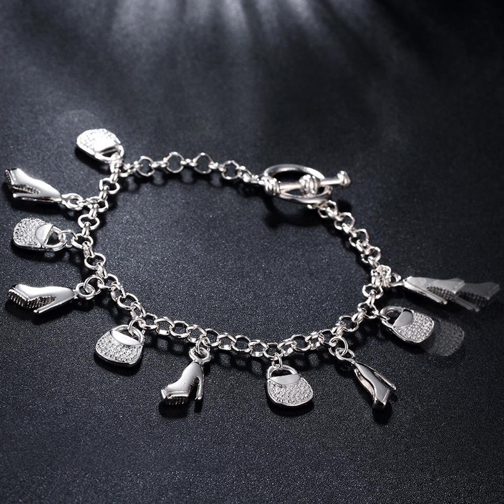 925 Sterling Silver Charm Bracelet – 8 inch with 10 charms – Free US Shipping