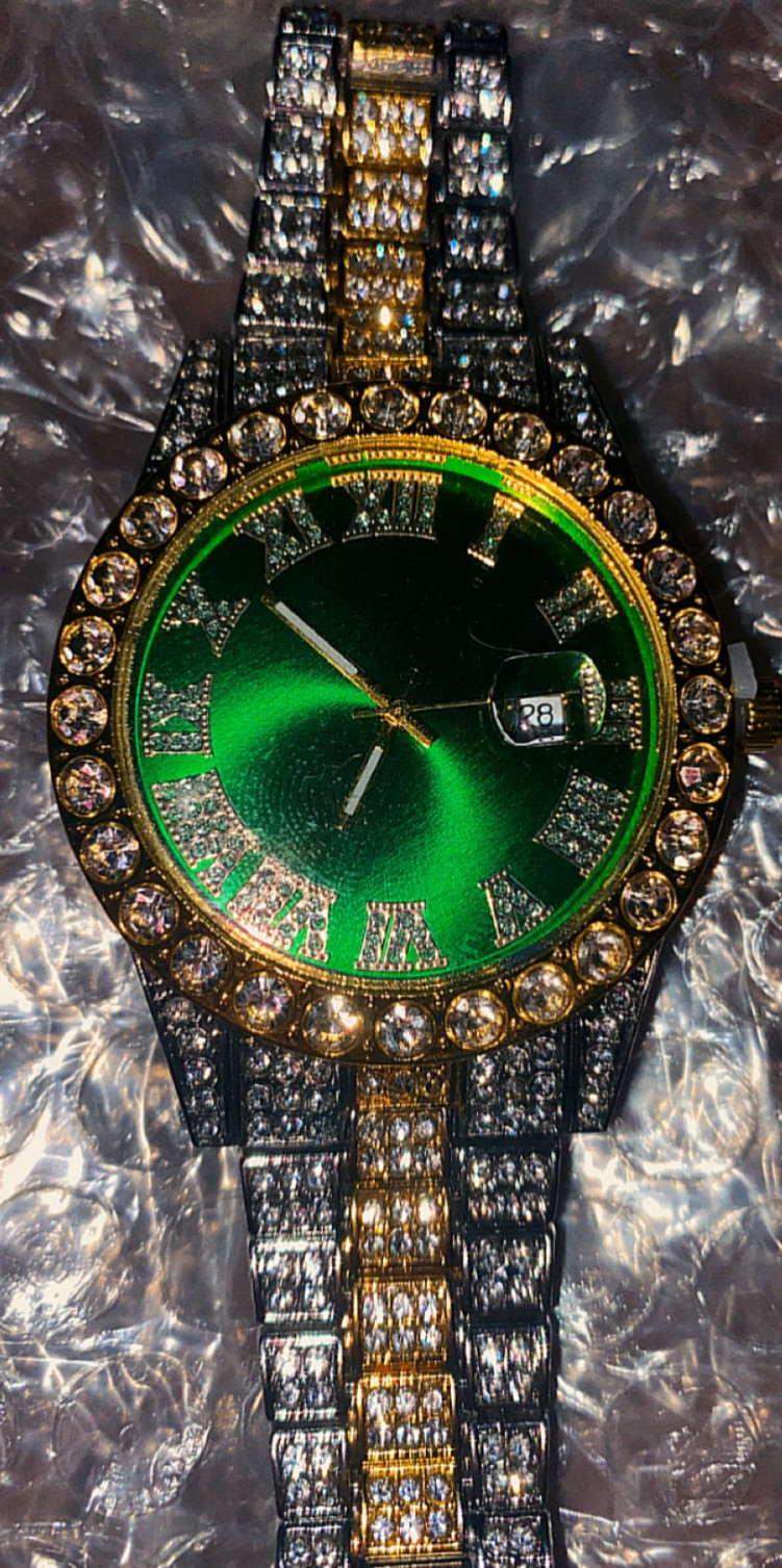 Brand New Mint Condition Iced Out Gold/Green/Silver Luxury watch
