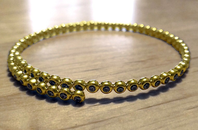 925 REAL SILVER, GOLD Cubic Zirconia Bracelet Bangle Flexible Gold Plated 9g