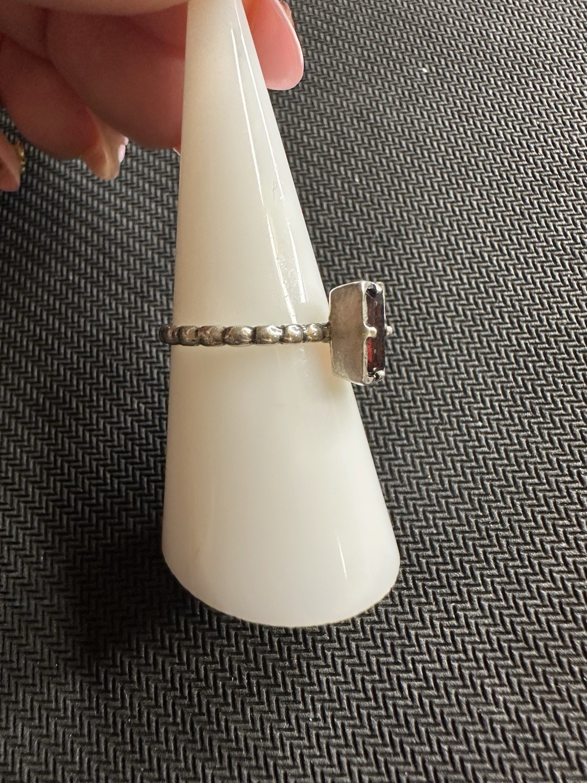 PZ Signed Or Paz Sterling Silver 925 Israel Red Garnet Ring, Size 7.5