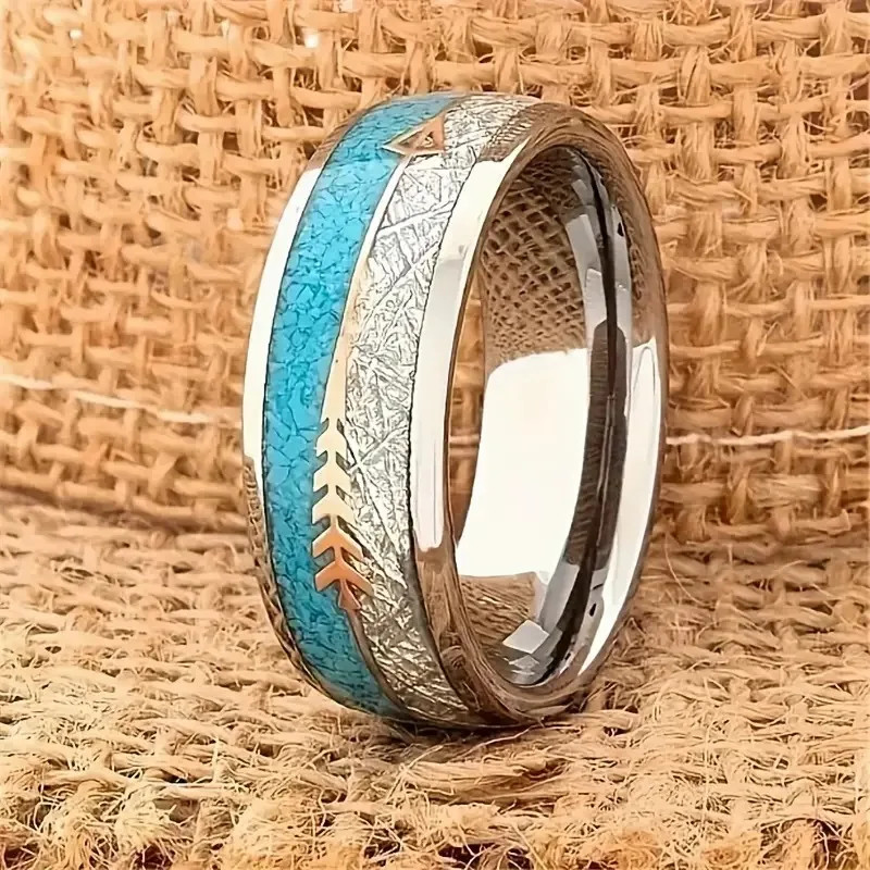Stainless Steel Abalone Shell Ring 8mm Purple Polished Wedding Band Men