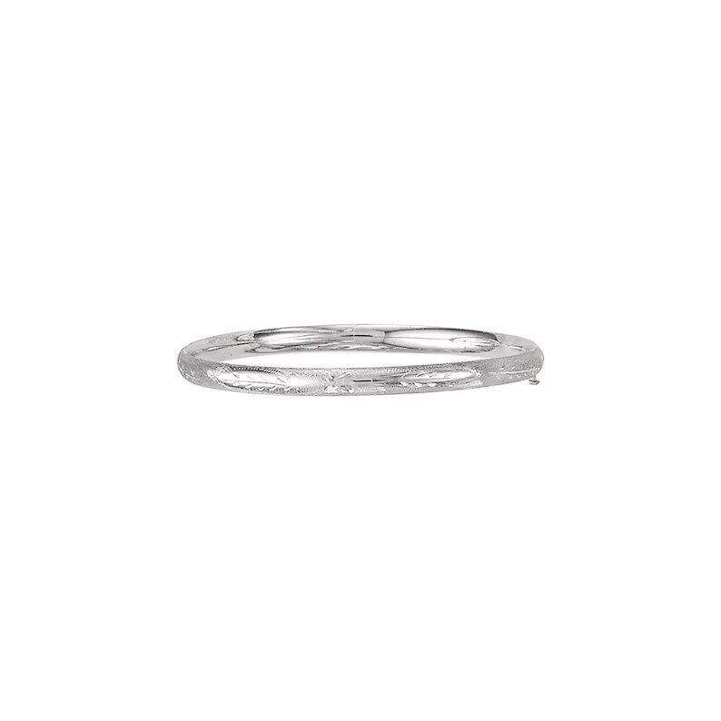 14K White Gold Polished Floral Bangle Bracelet, 5mm TO 8mm Wide, 7″ or 8″ Inches