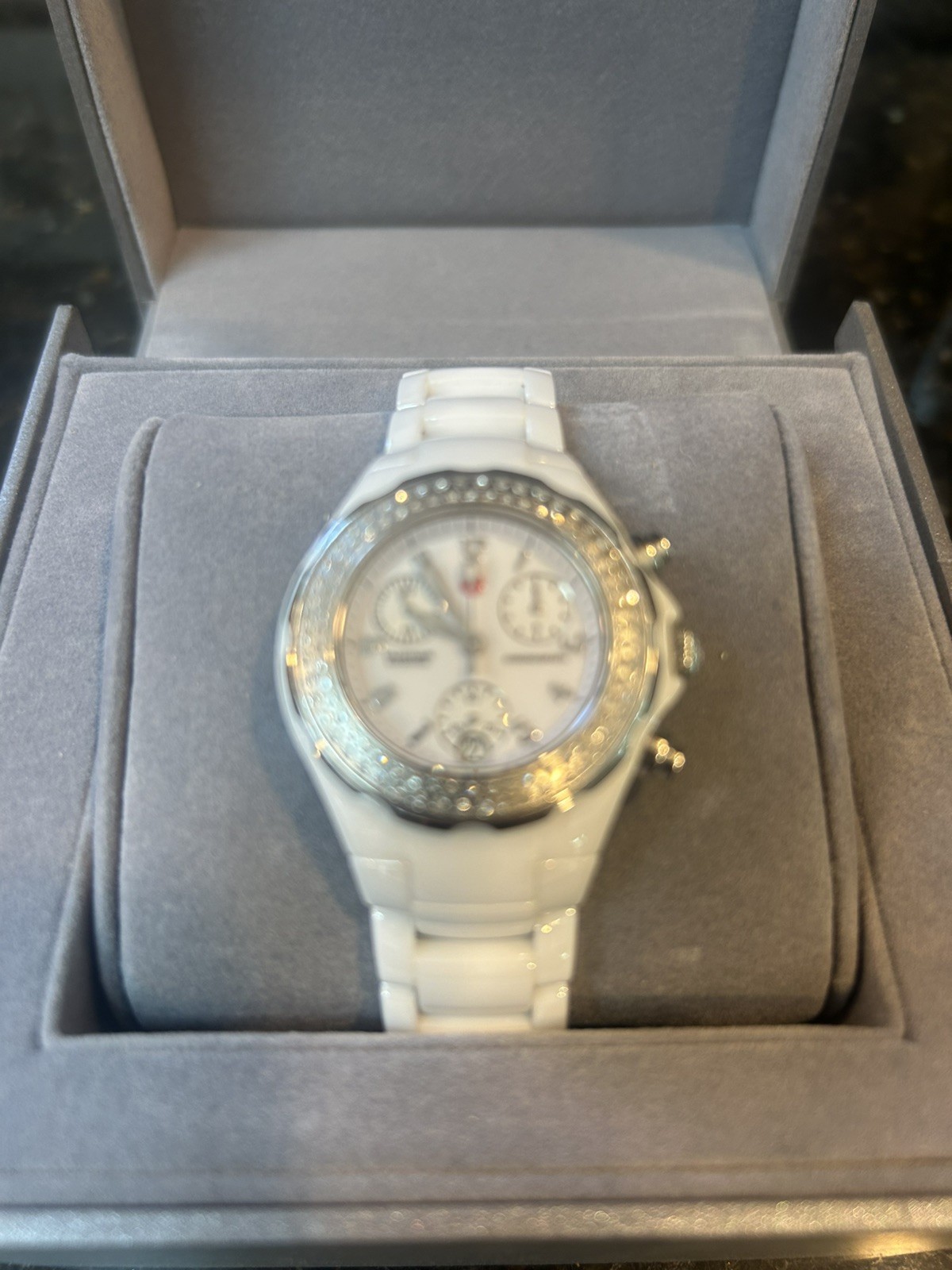 MICHELE Stain/Steel Tahitian Diamond Ceramic Watch MWW12A000001 – Running