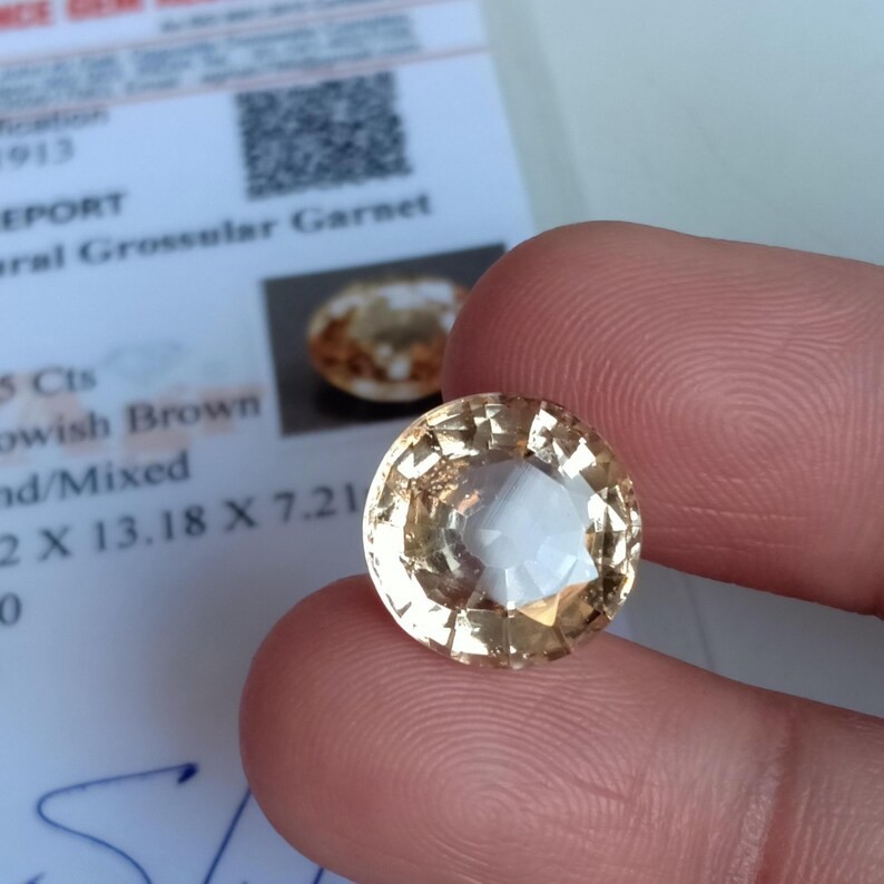 10.35 Ct AGR Certified Hessonite Garnet Round Cut Mozambique Loose Gemstone