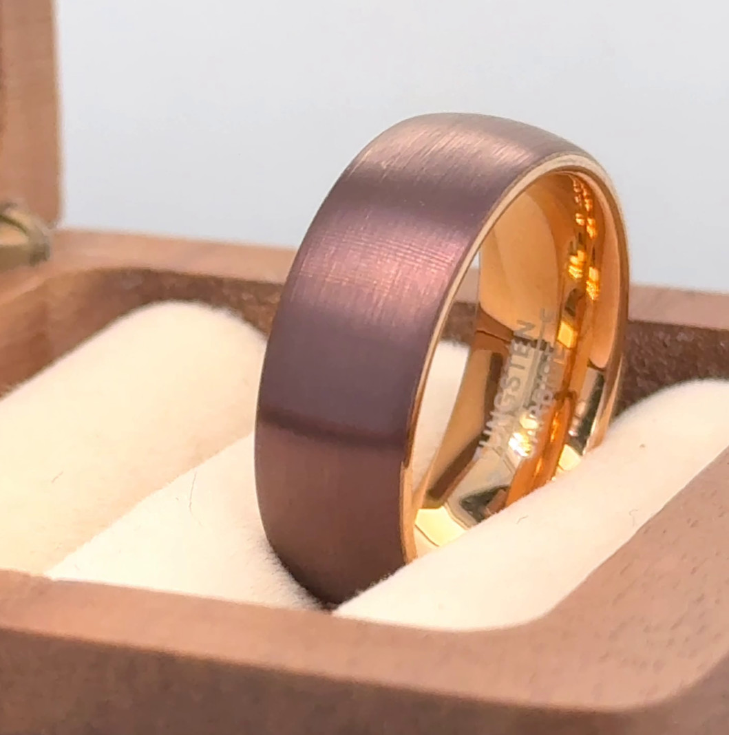 Brown & Rose Gold Tungsten Wedding Ring Elegant Thanksgiving Gift For Her