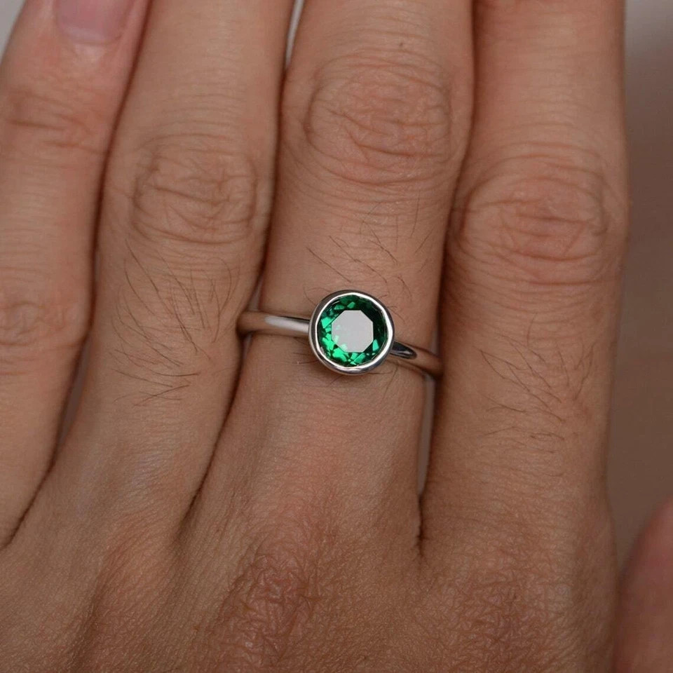 2Ct Round Lab Created Emerald Women’s Engagement Ring 14K White Gold Plated