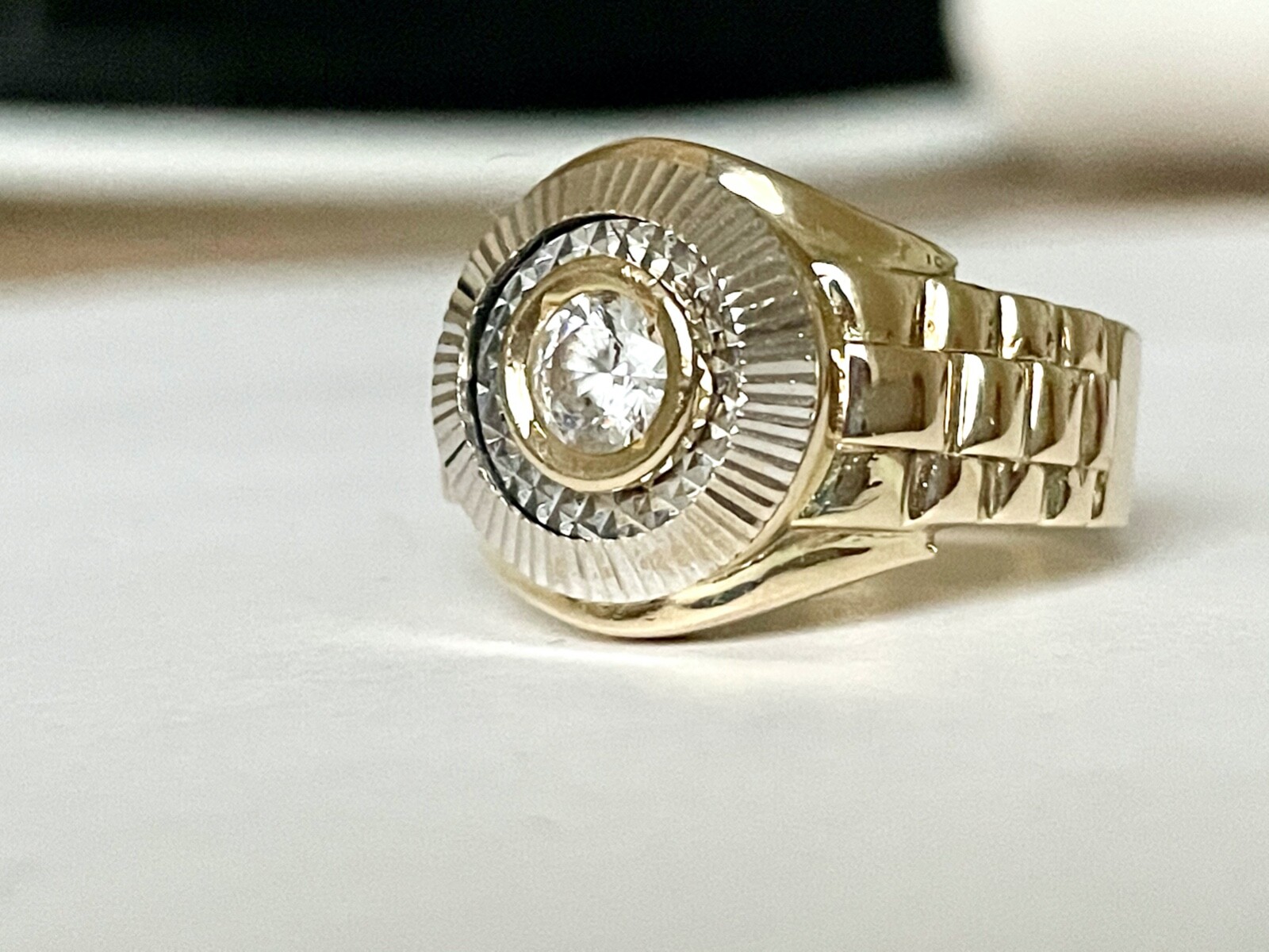 CROWN RING with ZIRCON 585 /14 CARAT GOLD BICOLOR VALUE 1770,-€