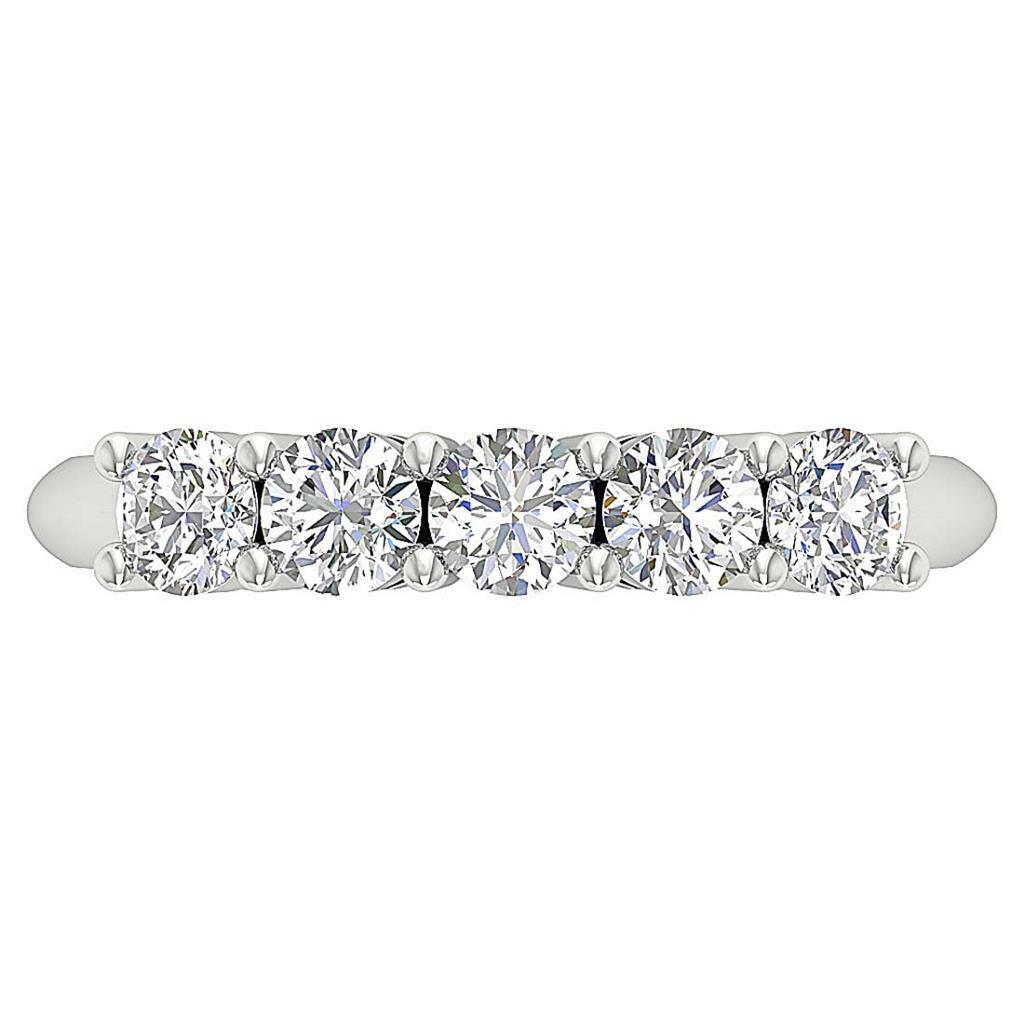 Five Stone Wedding Ring 1.00 Ct VS1 E Prong Set Natural Diamond 14K Gold 3.80MM
