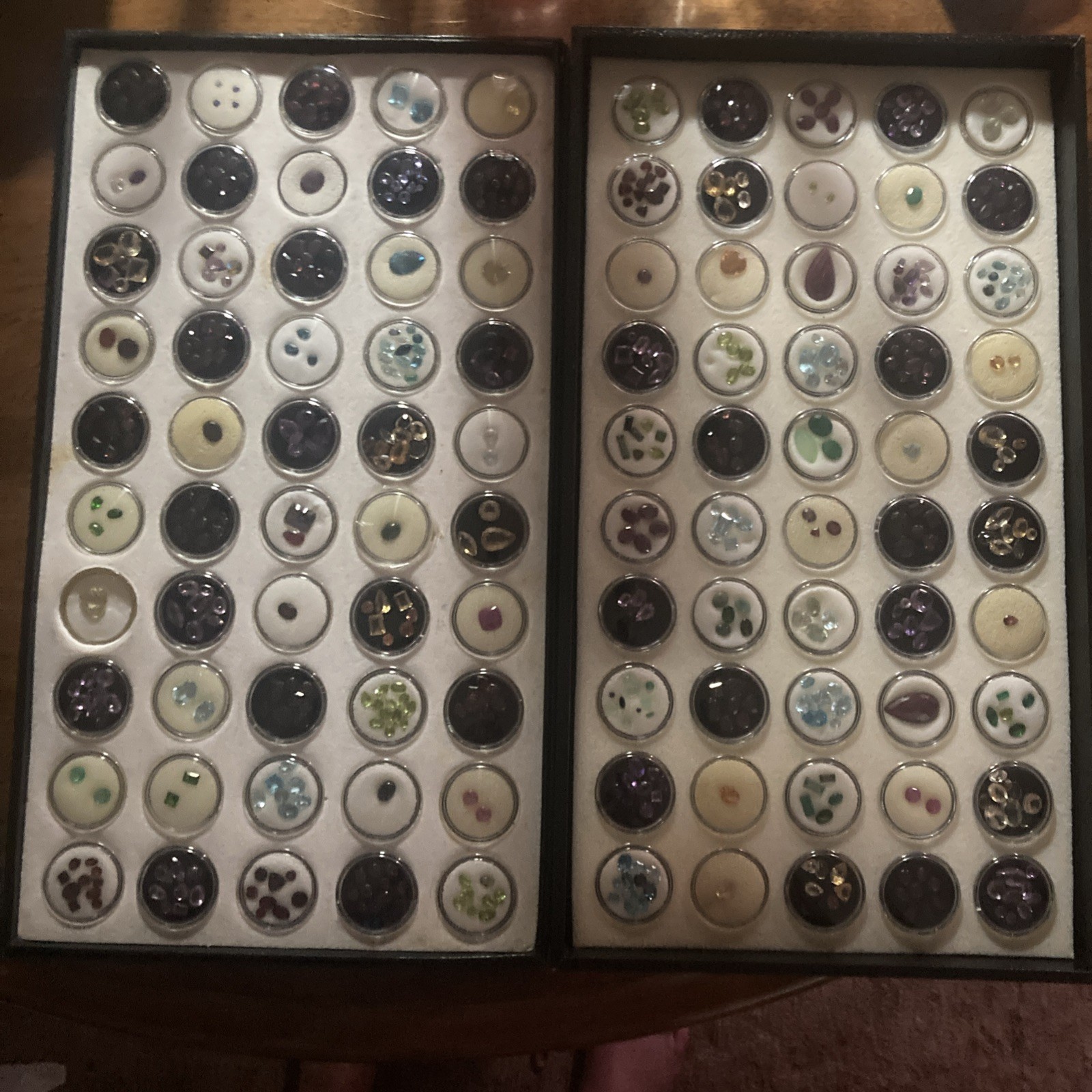 Assorted Multicolor Cut Loose Gemstones in Display Case, Gems In 100 Capsules