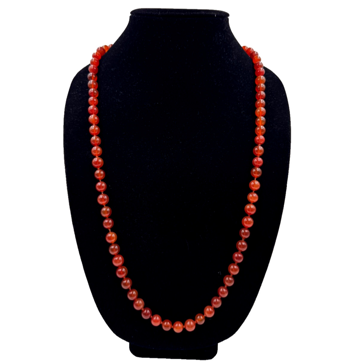 GORGEOUS ANTIQUE RED CARNELIAN CHINESE EXPORT 1920 NECKLACE VERMEIL SILVER CLASP
