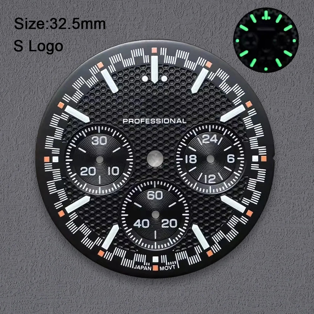 32.5mm Green Luminous Dial Fit VK63 Movement Watch Mod Accessories Upgrade