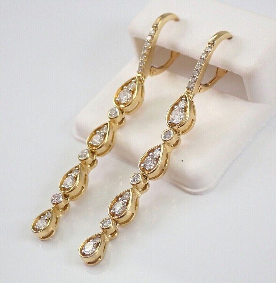 Simulated Diamond Round Cut Stunning Drop-Dangle Earring 14K Yellow Gold Plated