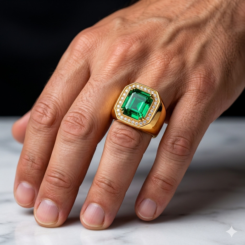 Lab-Created Emerald Ring 925 Starling Silver Handmade Jewelry