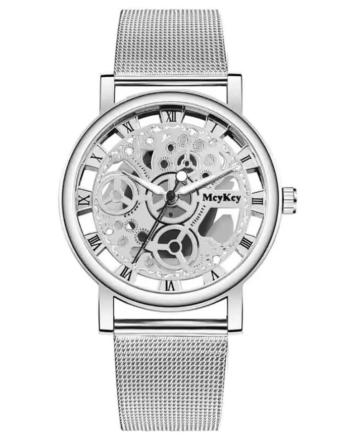 Women Skeleton Quartz Watch Stainless Steel Mesh Band Hollow Dial Fashion Wristw