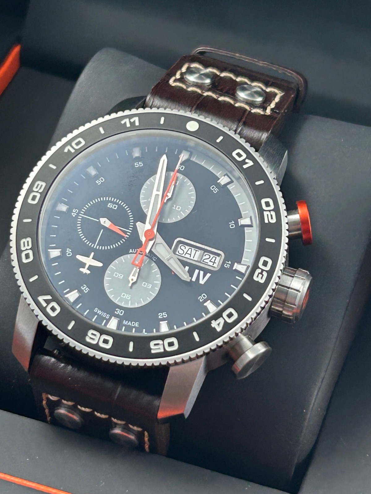 LIV P-51 Genesis Titanium 46mm Gray Day Date Swiss Automatic Chronograph RARE LE