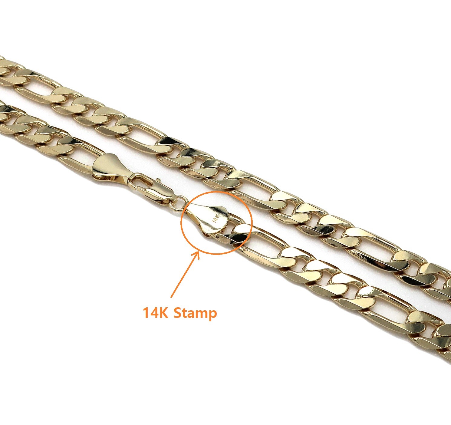 10mm Italian Figaro Link Chain Necklace Bracelet 14k Gold Plated