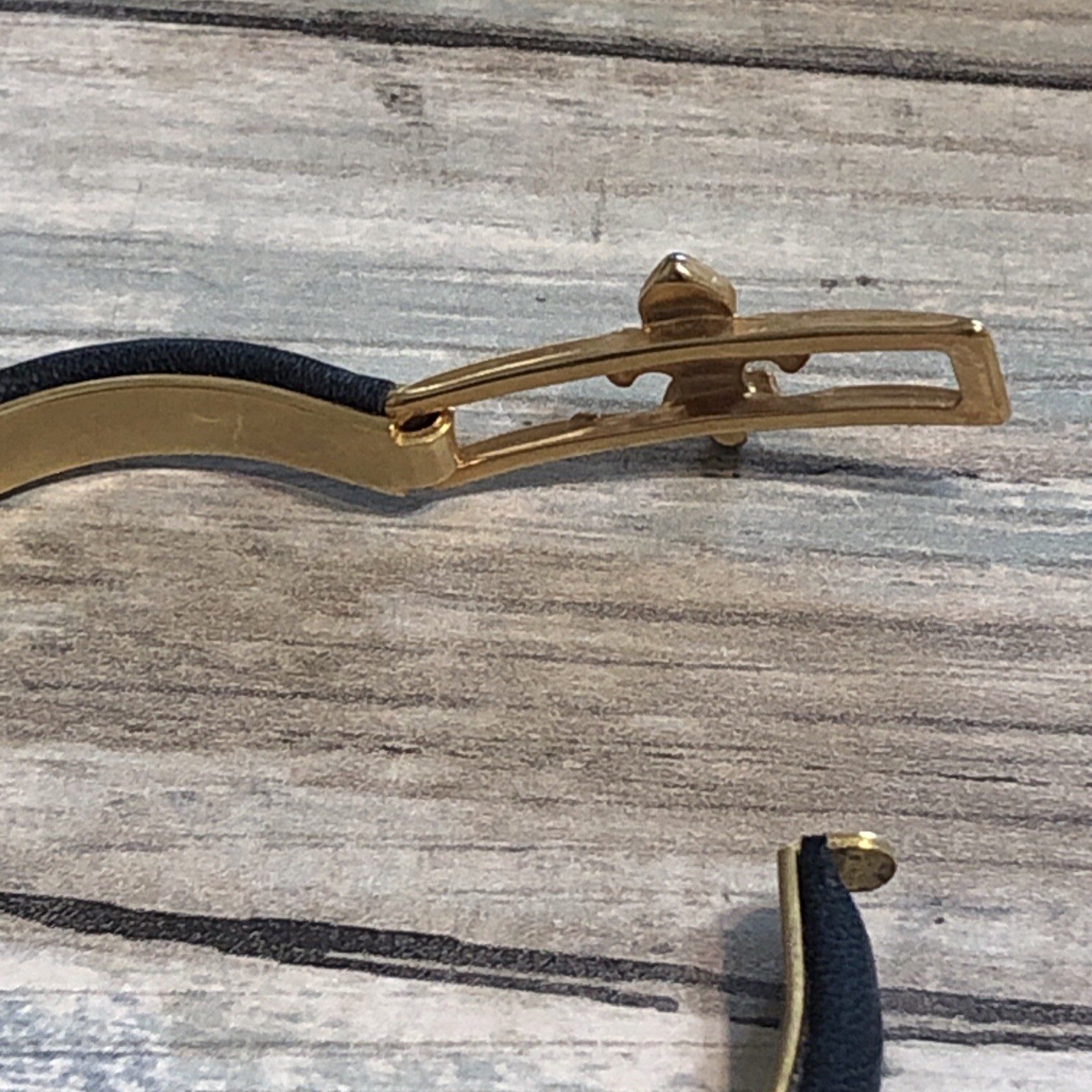 Fleur de Lis 24k Plated Italy Bracelet Blue Calf Skin Leather Hook Bangle
