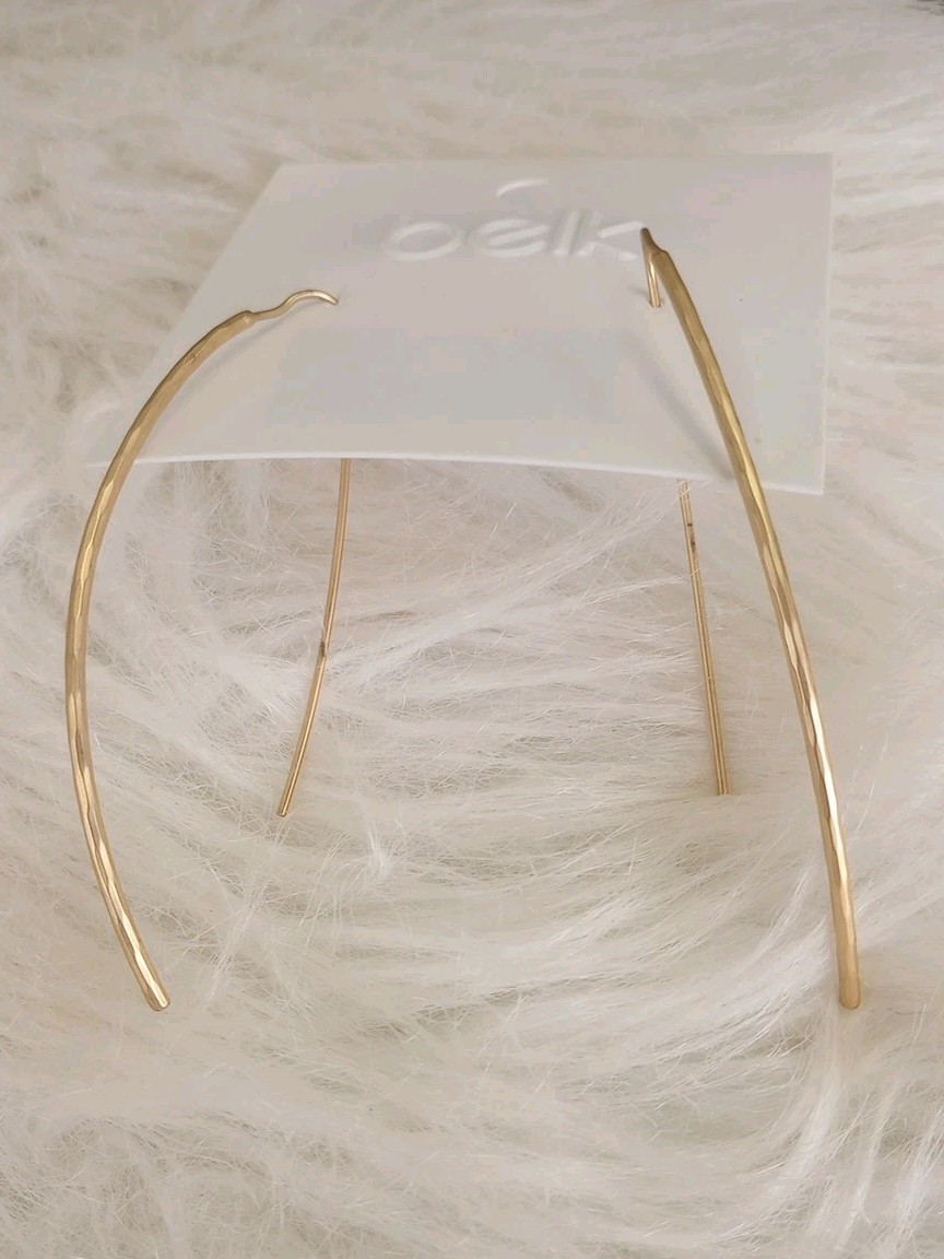 Earrings Threader Drop Yellow Gold Hammered Curved Long Medium M Women Earring