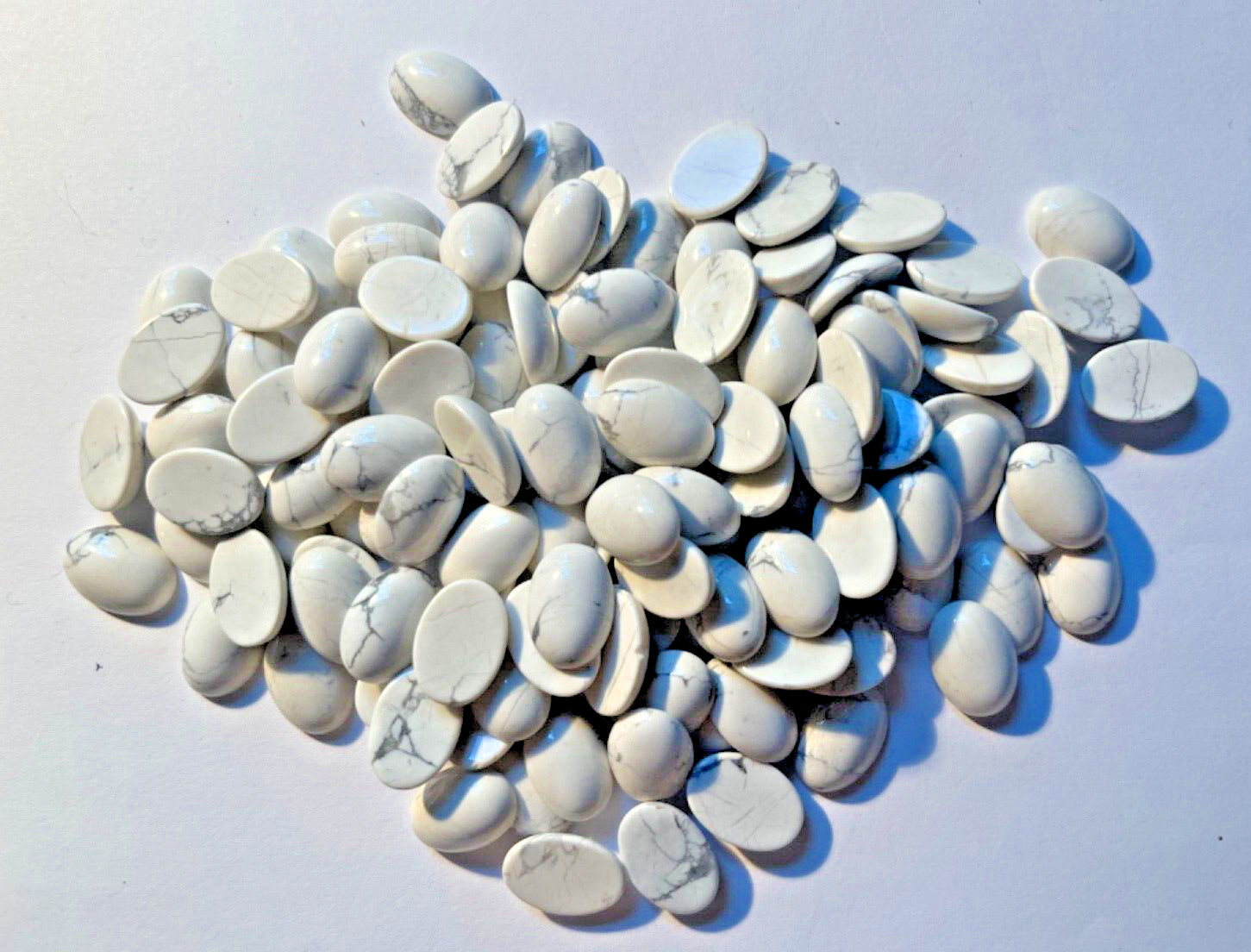 LOT OF 10 PIECES GENUINE NATURAL 14X10 MM OVAL CAB WHITE HOWLITE BELOW WHOLESALE