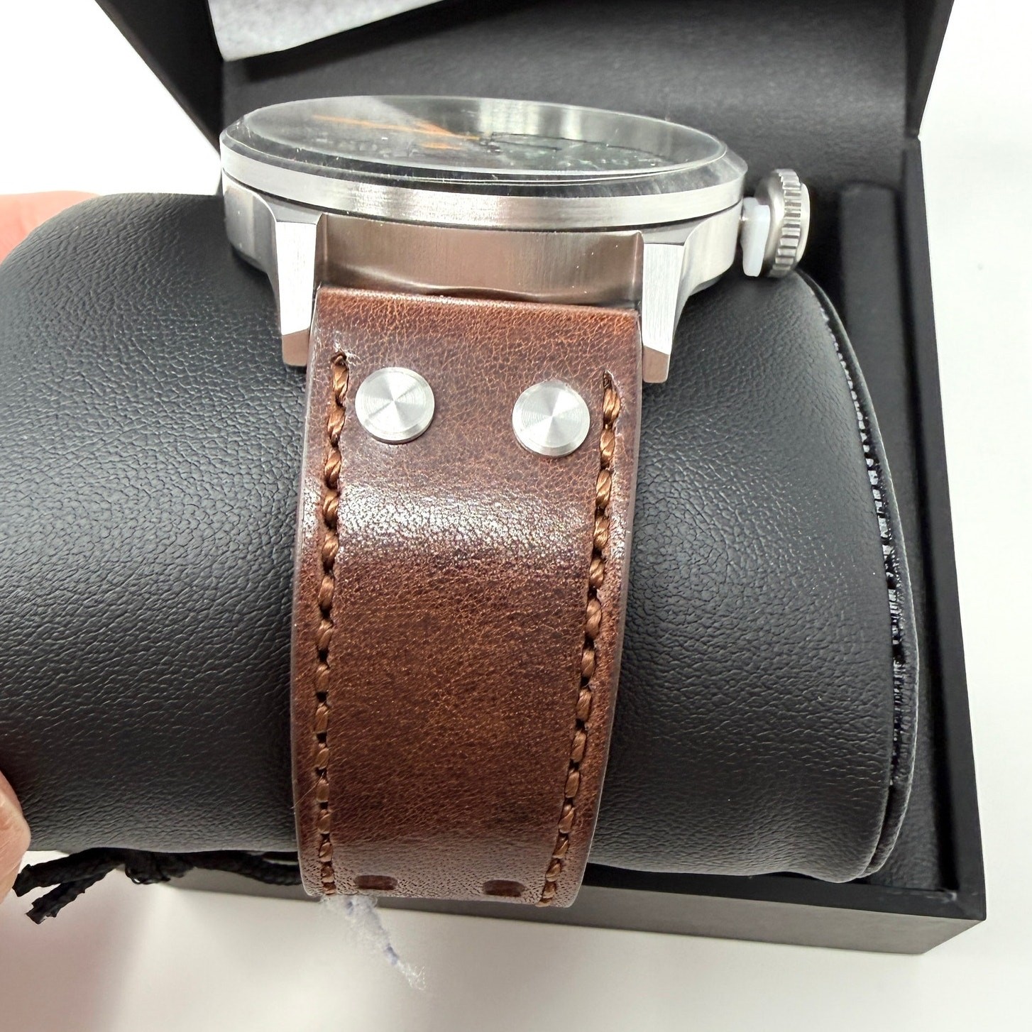 TORGOEN T47 TN-1208U Jumbo Grey Sapphire GMT 47mm Brown Leather Strap New
