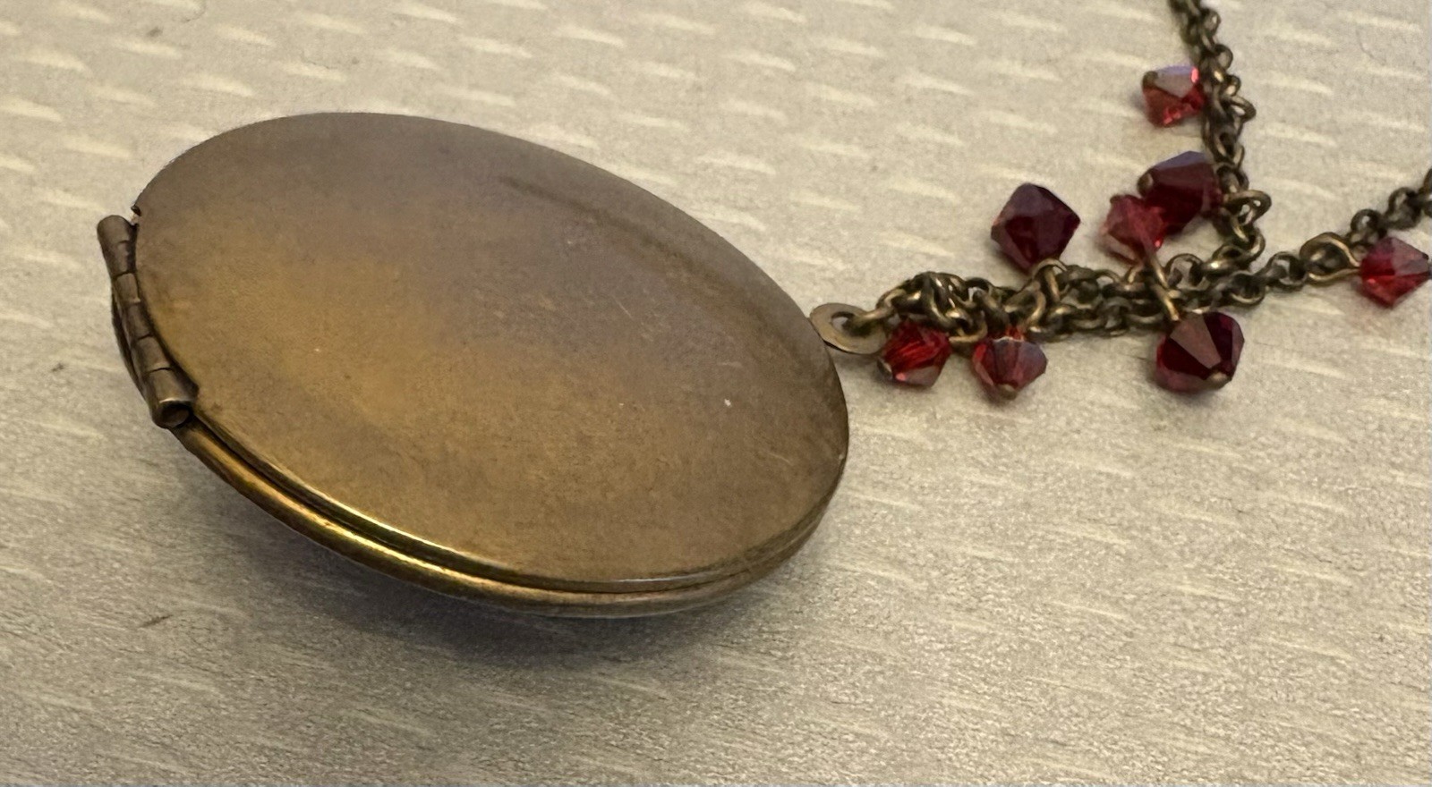 Liz Palacios SF Perfume Locket Necklace Brass Red Jeweled Filigree Scent Pendant