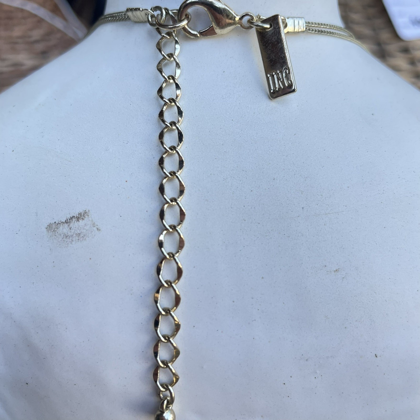 INC International Concepts Double Strand Statement Necklace Chunky White Gold