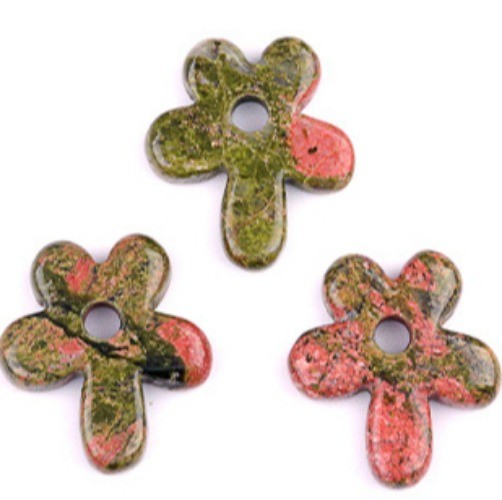 10pcs Natural Unakite Stone Hollow Flower Pendant DIY Jewelry Making 31x35mm