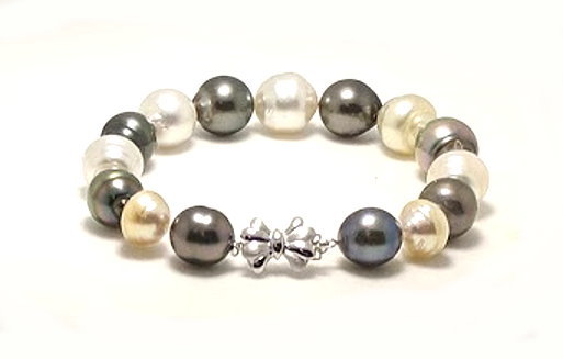 10.5MM – 12.7X13.7MM Multi Color Tahitian & South Sea Pearl Bracelet, 14K Clasp