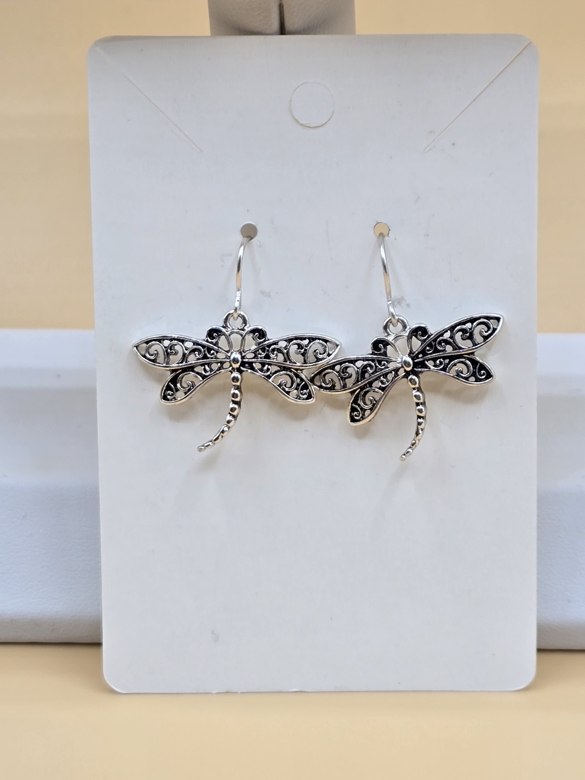 Dragonfly Filigree Dangle Earrings Silver Tone Corona Sun Jewelry