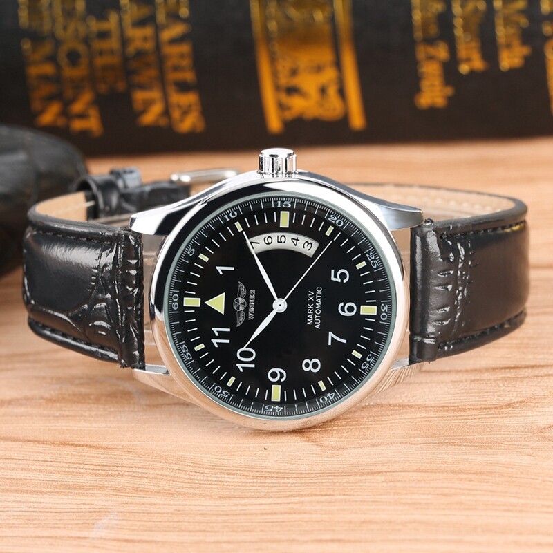WINNER Men’s Automatic Mechanical Wrist Watch for Men Steel Case Leather Strap