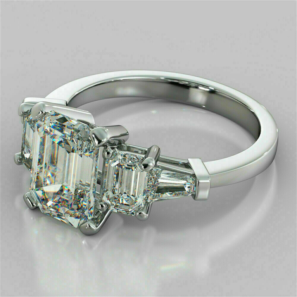 2.30Ct Lab Created Emerald Diamond Engagement Ring 14K White Gold Finish