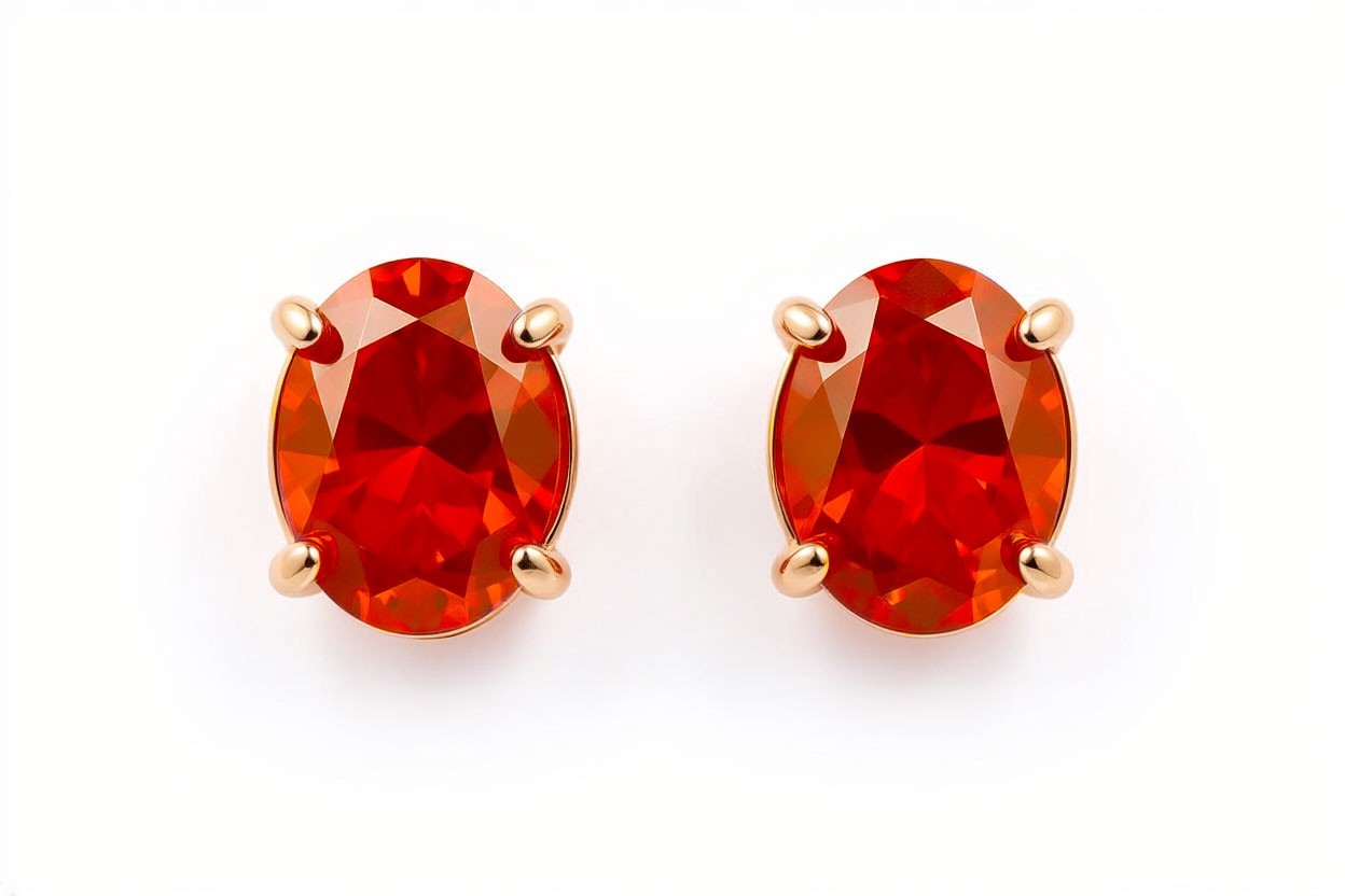 LAB CREATED 2.88 Cts ORANGE TOPAZ STUD EARRINGS 14K ROSE GOLD PLATED (.925)