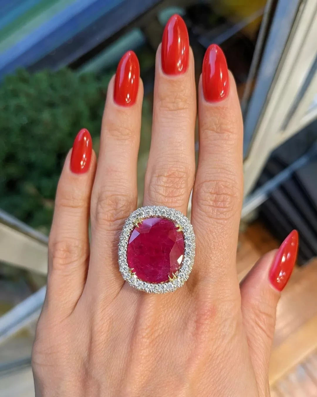 8.60 Ct Natural Red Ruby Diamond Engagement Beautiful Ring 14K White Gold Size 5