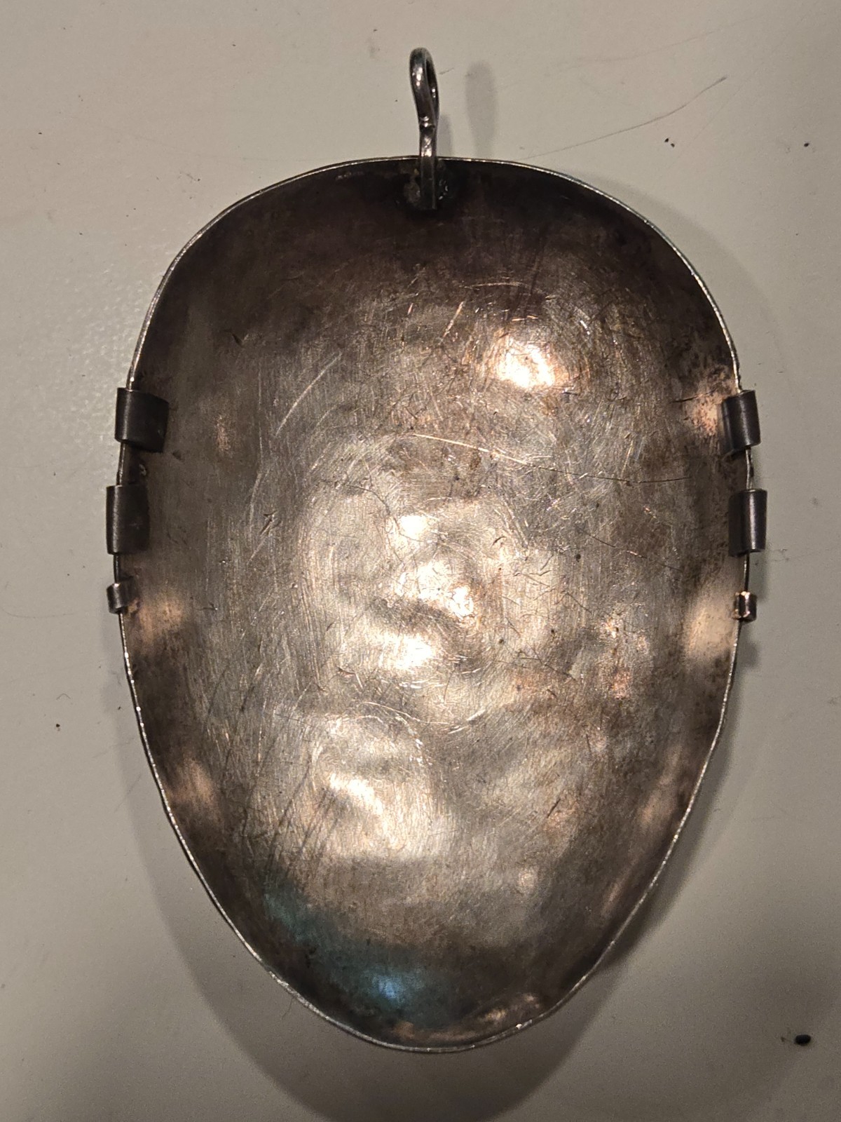 Large MCM Mexico Modernist Copper Silver Hammered Mayan Aztec Mask Pendant