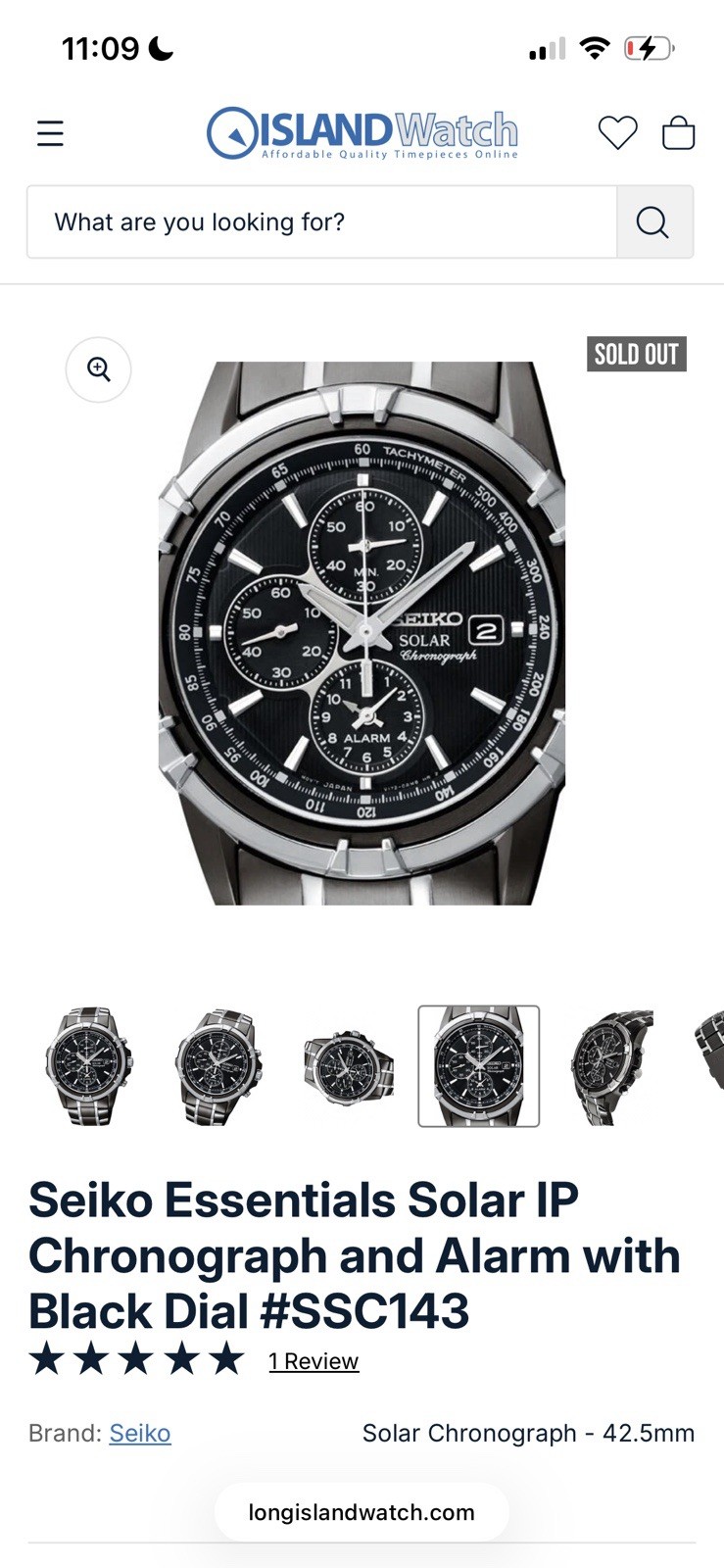 Seiko Solar Chronograph Watch Black Dial Date Alarm SSC143 New In Box